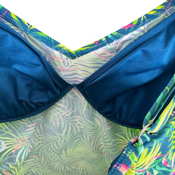 Lands' End Baltic Teal Multi Palm Chlorine Resistant Underwired Tankini Top 16 - Picture 6 of 7